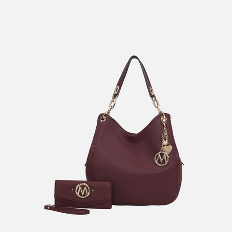 MKF Collection Hobo Bag for Women – Ashley Vegan Leather Shoulder Handbag with Wristlet, 2-Piece Set – MKF Collection by Mia K – Chocolate