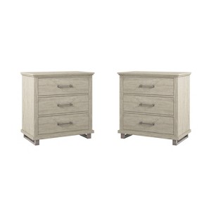 Set of 2 32'' Night Stand Beige - Accent Furniture: Modern Design, 3 Drawers, Metal Legs - 1 of 4