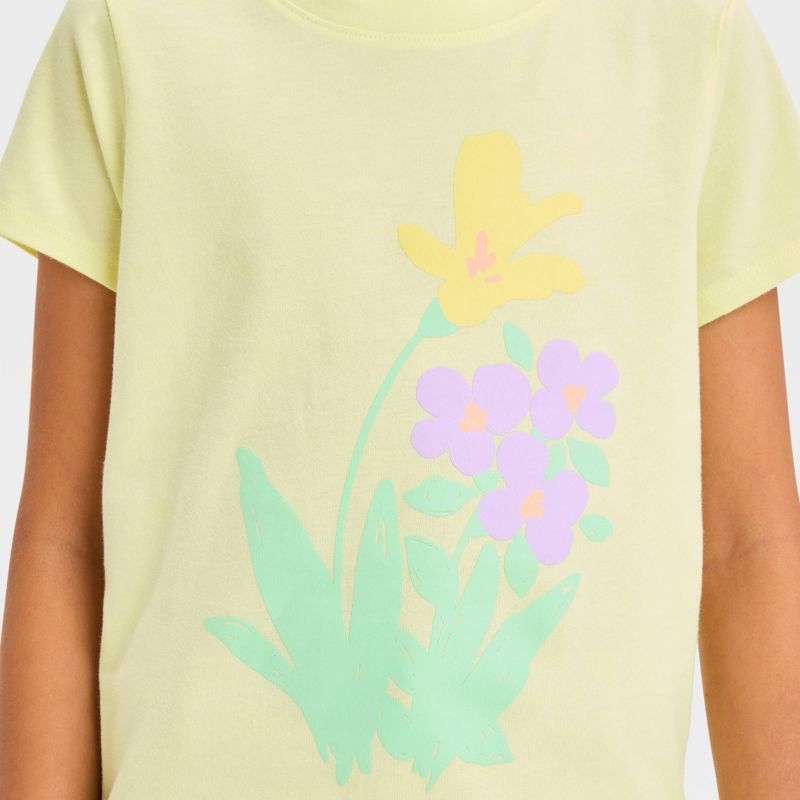 Girls' Short Sleeve 'Flowers' Graphic T-Shirt - Cat & Jack™ Light Yellow, 3 of 5