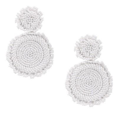 SOHI Women's White  Beaded Circular Drop Earrings