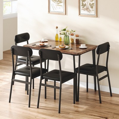 Black and Brown MDF and Steel Dining Table Set for 4