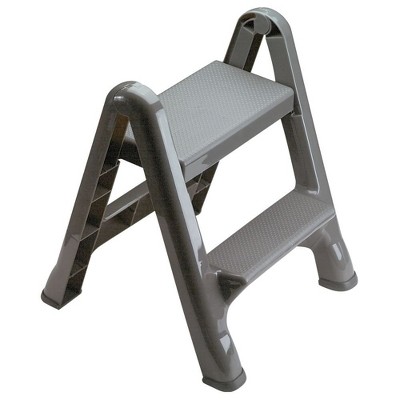 Rubbermaid FG420904CYLND 2 Step Slip Resistant Vertical Folding Plastic Stepstool with Foot Pads, Grey