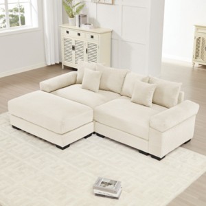 92" Modular Corduroy Sectional Sofa with Ottoman and 6 Throw Pillows, L-Shaped Oversized Cloud Couch for Living Room or Bedroom–The Pop Home - 1 of 4