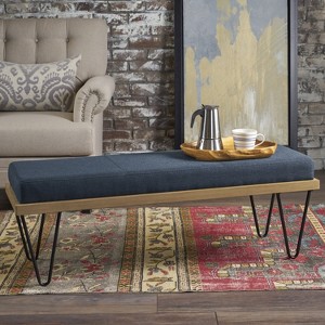 Airsurfer Modern Industrial Upholstered Bench with Hairpin Metal Legs, Wood Frame & Charcoal Cushion for Living Room, Entryway or Bedroom - 1 of 4