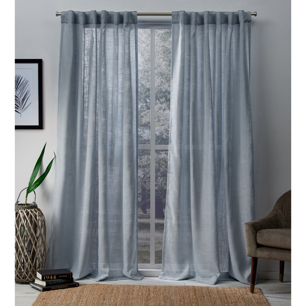 Photos - Curtains & Drapes Set of 2  Bella Sheer Window Curtain Panels Blue - Exclusive Home(96"x54")