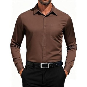 knee length dresses for ladies Hisdern Men's Long Sleeve Olive Green Casual Linen Shirts for Summer Beach 2XL main image 0