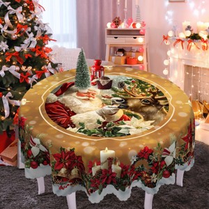 Christmas Tablecloth, Santa Claus and Christmas tree Stain-Resistant Table Cover for Dining Table Holiday Decor - 1 of 4