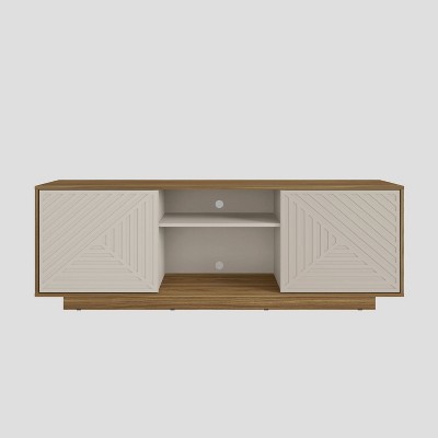 Modern Oak and White Chevron Pattern TV Stand with Cabinets