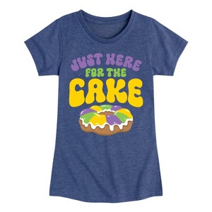Girls' - Instant Message - Mardi Gras Here For The Cake Fitted Short Sleeve Graphic T-Shirt - 1 of 4