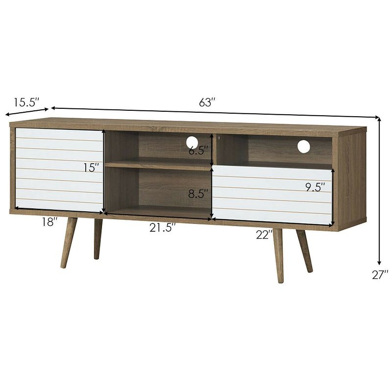 Costway Modern TV Stand/Console Cabinet 3 Shelves Storage Drawer Splayed Leg Wood/White, 2 of 11