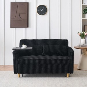 VASIP Multi-Functional Black Corduroy Sofa Bed w/ Pull-Out Design, Movable Tabletop & USB Ports | Perfect for Living Room & Bedroom - 1 of 4