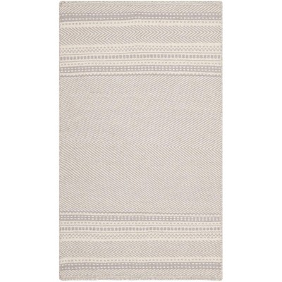 Handmade Grey and Ivory Wool Flat Woven Reversible Rug, 3'x5'