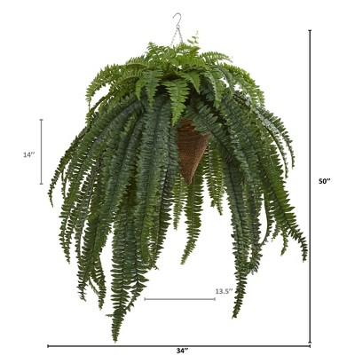 50" Green Artificial Boston Fern in Hanging Cone