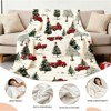 Lomsoe Red Trucks Christmas Flannel Blanket Trees Winter Snowflake Print Cozy Flannel Blanket Throw Rustic Farmhouse Christmas Gift. - 4 of 4