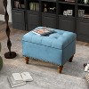 VYNXARIA Square velvet upholstered Ottoman with storage space, hidden support hinges with easy to open top, rivets trim around (Light Blue) - 2 of 4