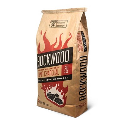 Rockwood All Natural Organic Hardwood Outdoor Barbecue Grill or Smoker Lump Charcoal Missouri Oak, Hickory, Maple, and Pecan Wood Mix, 20 Pound Bag