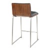 LumiSource Set of 2 26" Mason Mara Counter Height Barstools Stainless Steel Walnut Wood/Black PU Leather - 4 of 4