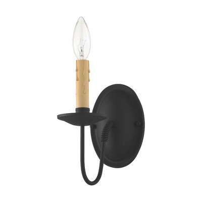 Transitional Black Steel 1-Light Wall Sconce with Dimmable Candelabra