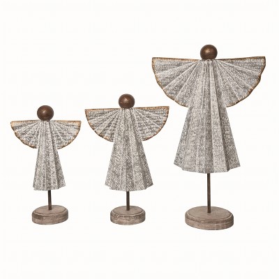 Transpac Metal White Christmas Textured Angel Decor Set of 3