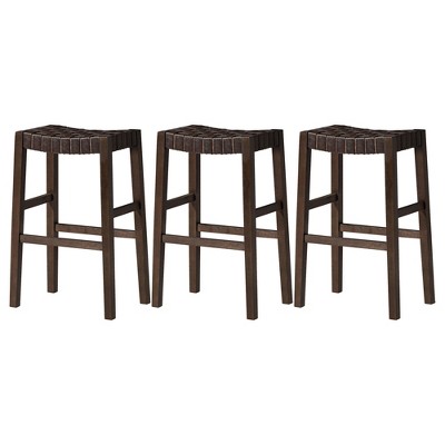 Maven Lane Emerson Backless Saddle Kitchen Stool in Vegan Leather Seat, Set of 3