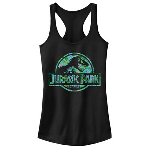 Juniors Womens Jurassic Park Floral T Rex Logo Racerback Tank Top - 1 of 4