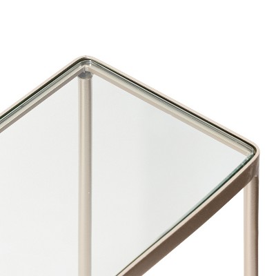 Trubey Gold Metal and Glass Side Table with Storage Rack