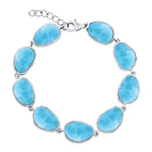 Caribbean Treasures Sterling Silver, Irregular-Shaped Larimar Bracelet - Blue - 7+1 Inch - 1 of 2