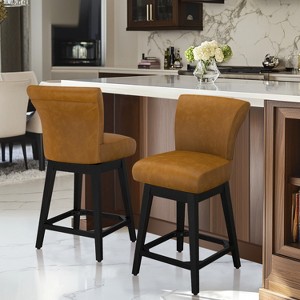 Dyonery Counter Height Swivel Barstool Set of 1 26.8 Inch Modern Faux Leather Barstools Chair for Kitchen Island Solid Wood Legs Brown Bar Stool - 1 of 4
