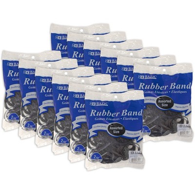 BAZIC Products Rubber Bands, Assorted Sizes, Black, 2 oz./56.70 g Per Pack, 12 Packs