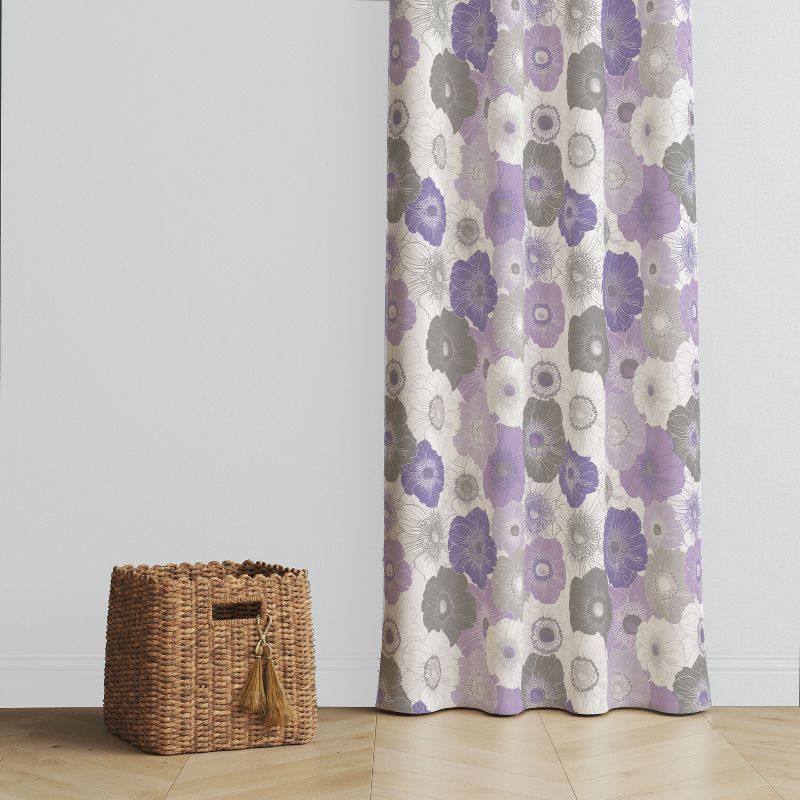 Bacati - Watercolor Floral Purple Gray Cotton Printed Single Window Curtain Panel, 3 of 5