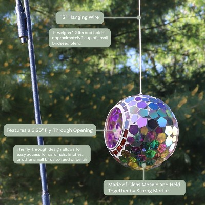 Iridescent Purple Mosaic Glass Hanging Bird Feeder, 6-Inch