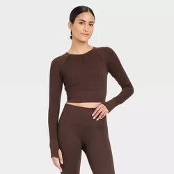 Women's Cropped Seamless Cable Knit Long Sleeve Top - JoyLab™