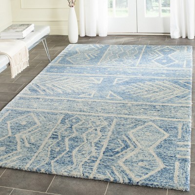 Blue and Ivory Hand-Tufted Wool 4' x 6' Area Rug