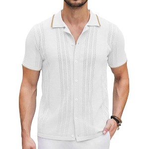 COOFANDY Men's Knit Button Down Shirt Vintage Short Sleeve Polo Shirts Casual Beach Tops - 1 of 4