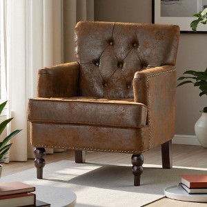 Tufted Diamond Stitch Club Chair with Nailhead Trim and Turned Birch Legs - 1 of 4