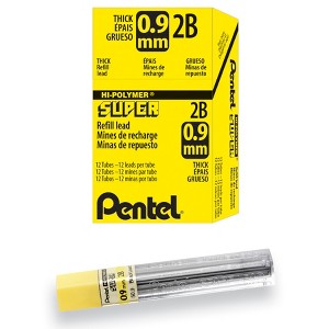 Pentel® Super Hi-Polymer Lead Refill (0.9mm) Thick, 2B, 15 Pieces/Tube, 12 Tubes/Box - 1 of 4