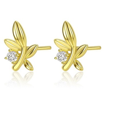 Molenia Leaf Earrings for Women: 925 Sterling Silver 14K Gold Zircon Hypoallergenic Earring Dainty Jewelry Gifts Bridal Wedding Birthday Formal Events