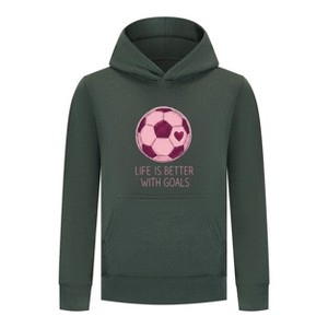Everyday Kids Sports Collection Life-Is-Better-With-Goals Soccer Girls Pullover Hoodie – Pink Heart Ball Graphic Sweatshirt - 1 of 4