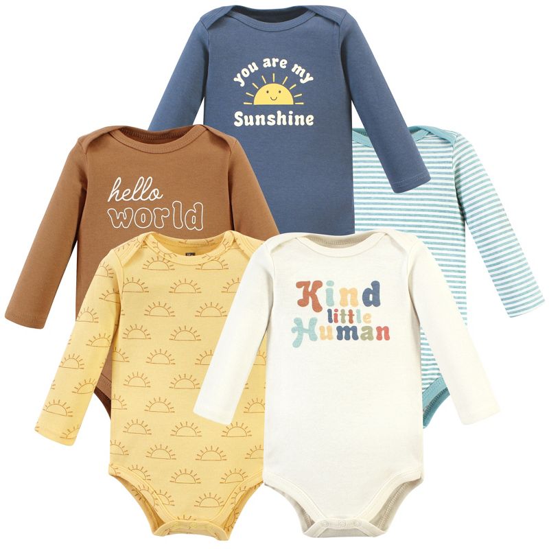 Hudson Baby Cotton Long-Sleeve Bodysuits, Kind Human 5 Pack, 1 of 8