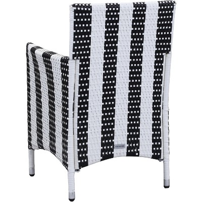 Black and White PE Rattan Arm Chairs with Cushions, Set of 2