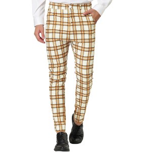 Lars Amadeus Men's Color Block Slim Fit Flat Front Plaid Dress Pants - 1 of 4