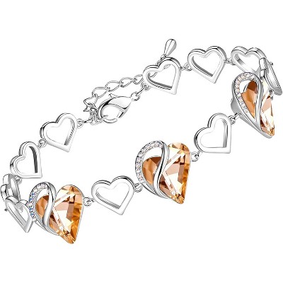 Adjustable Infinity Heart Bracelet with Birthstone - Silver Tone Link Chain Gift for Her