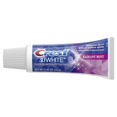 Crest 3D White Whitening Anticavity Fluoride Toothpaste Radiant Mint Trial Travel Size - 0.85oz