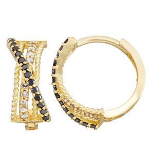 Designs By Gioelli 10K Yellow Gold Genuine White And Black Diamond Hoop Earrings - 1 of 2