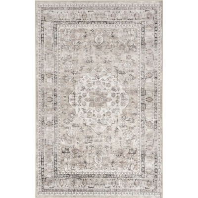 Nuloom Davi Medallion 4x6 Spill Proof Machine Washable Indoor Area Rug for Living Room Bedroom Dining Room Kitchen, Stone/Ivory