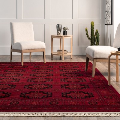Elegant Red Trellis 4' x 6' Easy-Care Synthetic Area Rug