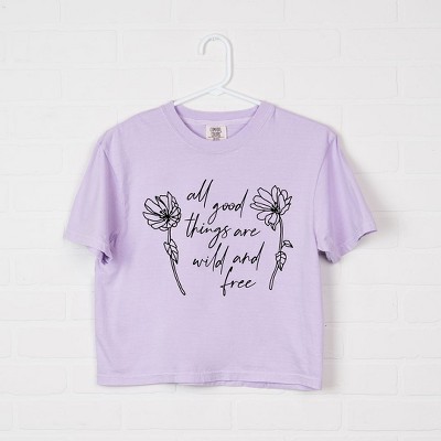 Simply Sage Market Women's Wild and Free Flowers Short Sleeve Relaxed Fit Cropped Tee