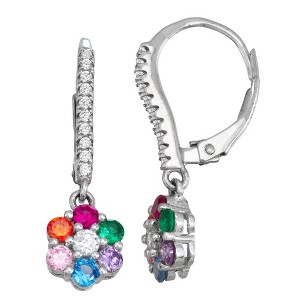 Junior Jewels Sterling Silver Children's Multi Colored CZ Flower Leverback Earrings - 1 of 2