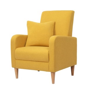 Faux-Shearling Accent Chair with Pillow, Modern Comfy Armchair with Ergonomic Backrest and Padded Armrests - 1 of 4