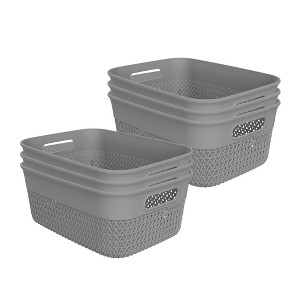 Life Story Medium Storage Basket, Decorative Plastic Home Organizer, Lightweight Versatile Tub with Built-In Handles, 10 Quart, Gray, 6 Pack - 1 of 4